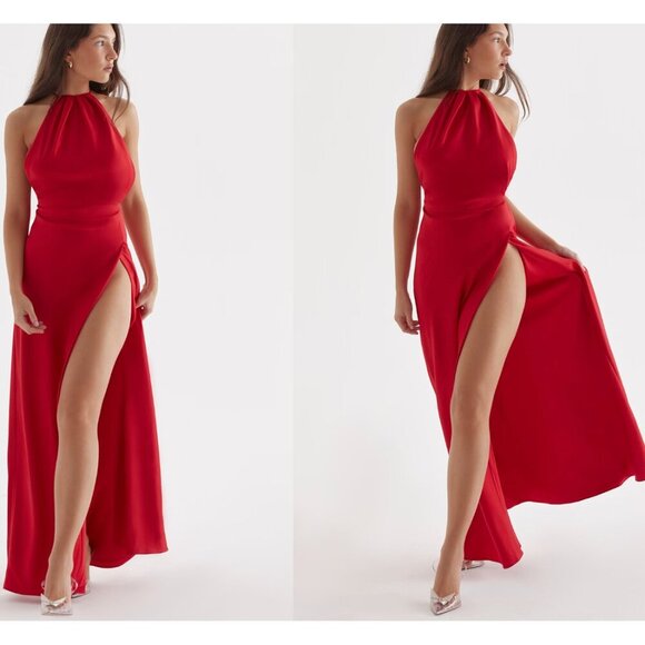 HOUSE OF CB 'Zanab' Red Rose Thigh Slit Maxi Dress NWOT size M - Picture 1 of 13